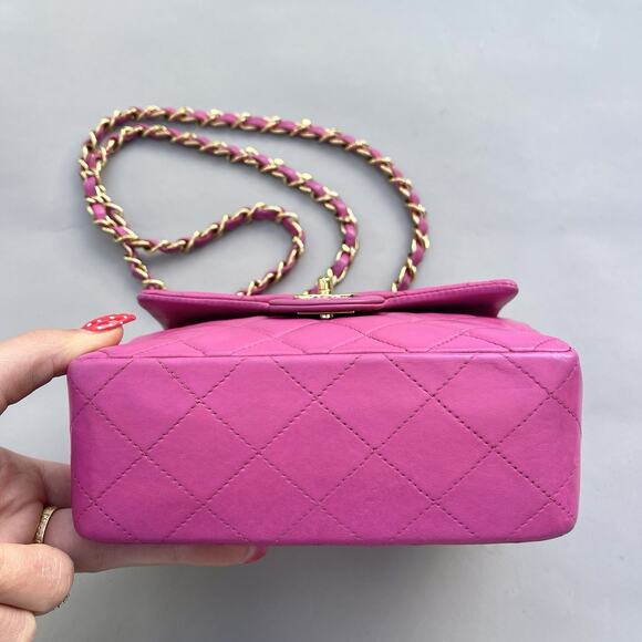 Chanel Small Square Classic Flap Pink Lambskin Leather 24k Gold Plates Hardware - Picture 6 of 16